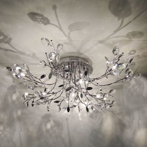 Kosilum – Plafonnier chromé cristal 85 cm – Métal et cristal de verre – Culot G4 LED 220/230V – Indice de protection IP20 – Éclairage moderne