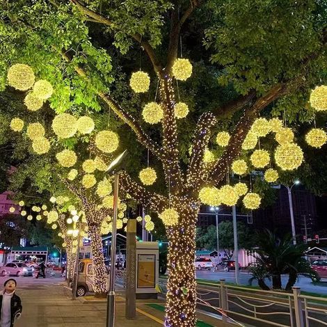 Guirlande lumineuse LED boule en rotin suspendue pour arbre, éclairage extérieur solaire et courant continu IP66. A15 (1/5)