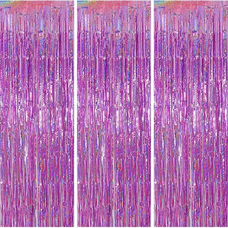 Rideau Frange - Fond De Scene En Feuille Metalique Brillante - Pour Decoration De Fete Mariage Noel Anniversaire - 100 x 200 cm - Lot De 3 (1/5)