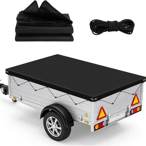 Flat Trailer Tarpaulin, 183 x 122 x 8 cm, Oxford 600D Trailer Cover, Waterproof All Seasons, Cover for Various Car Trailers, Waterproof, Anti-UV (1/5)