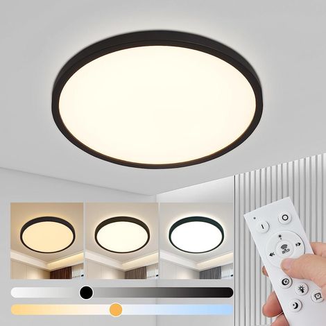 LED Deckenleuchte Flach Schwarz -GBLY 28W Dimmbar Deckenlampe Rund mit Fernbedienung 3000-6500K Ø30 CM Badezimmerlampe für Küche Esszimmer Flur Schlafzimmer Badezimmer