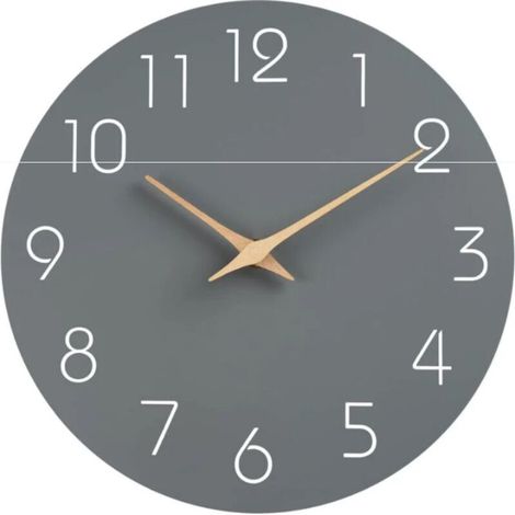 Horloge murale silencieuse et sans tic-tac, décorative pour cuisine, chambre à coucher, salle de bain, bureau, salon, fonctionne à piles – 25,4 cm, bois, moderne et simple (gris)