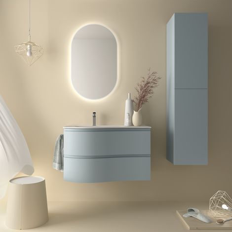 Salgar Schrank wandhängend MAM 900 BLUE FOG rechts 2 Metallauszug mit Softeinzug 897 x 540 x 505 mm (1/3)