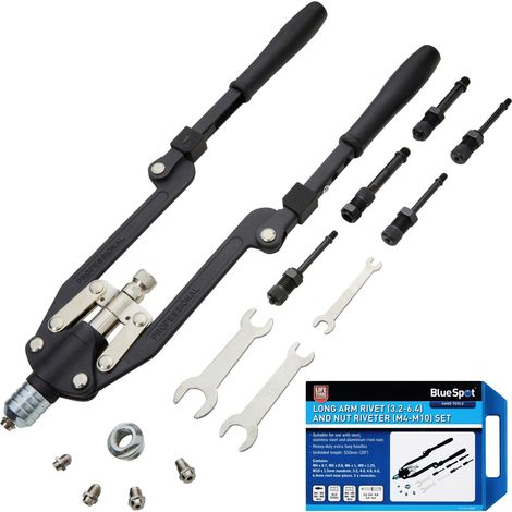 BlueSpot Long Arm Rivet 3.2-6.4 Threaded Nut Riveter M4-M10 Setting Gun Tool Set (1/4)