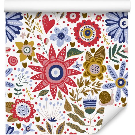 Papier peint fleuri corail et blanc pour salon et chambre 50x1000 cm (1/5)