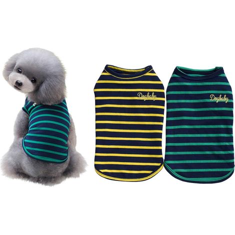 Lot de 2 Chemises en Coton à Rayures pour Chien Vêtements pour Animaux de Compagnie T-Shirts pour Chiot Débardeur pour Chat Respirant Extensible pour Petit très Petit Chien ou Chat (XL) (1/5)