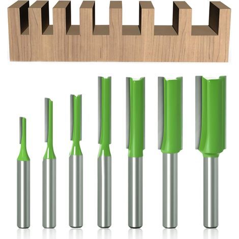 7Pcs Fraise droite à queue de 6.35 mm, Fraise Droite Defonceuse, pour Bois Carbure de TungstèNe Outil de Travail Du Bois, Routeur Droite à Simple Duble Flûte à Bois (1/5)
