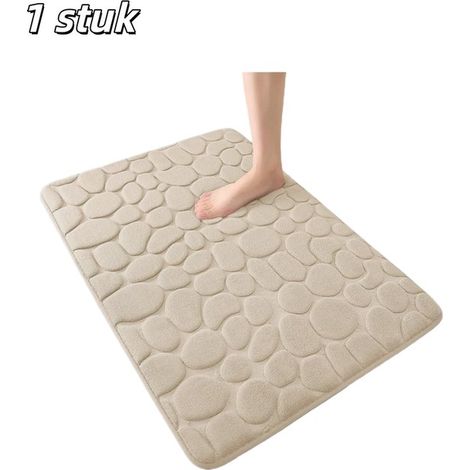 Tapis de bain en mousse à mémoire de forme – Antidérapant, ultra-absorbant et lavable – Motif galets – 40 × 60 cm – Beige (1/5)