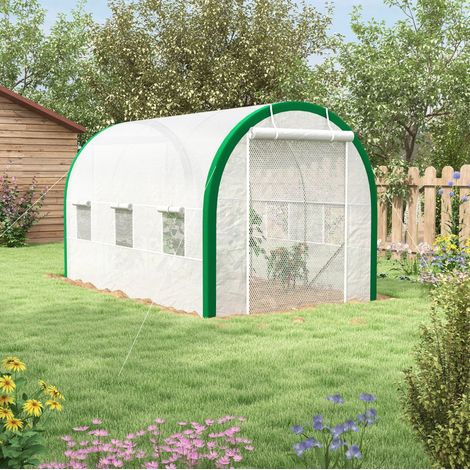 Serre tunnel de jardin 358 x 210 x 210 cm avec porte relevable, fenêtres moustiquaires et armature en acier galvanisé, idéale pour prolonger vos cultures CHICFURN (1/5)