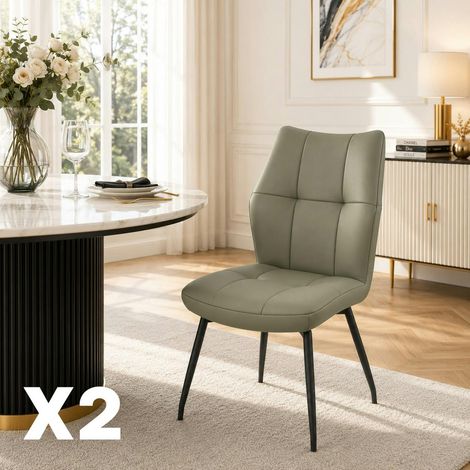 Chaise en cuir vert design damier (lot de 2) LOMBARDIE (1/5)