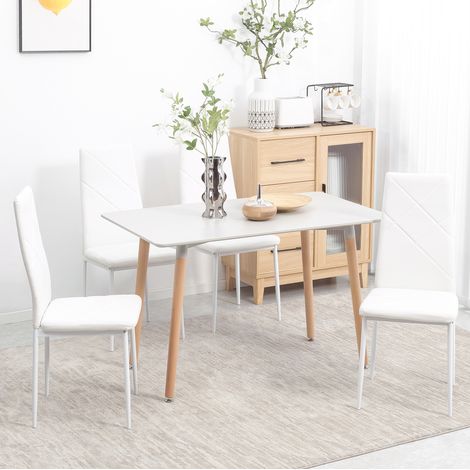 Set mit 4 gepolsterten Esszimmerstühlen aus weißem Kunstleder mit Stahlbeinen OKWISH (1/5)