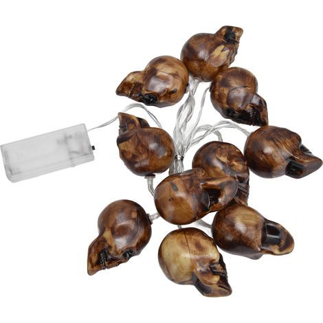 LED-Totenkopf-Lichterkette, 10 LEDs, furchterregend realistisch, batteriebetrieben, Halloween-Lichterkette für Gartenpartys (1/5)