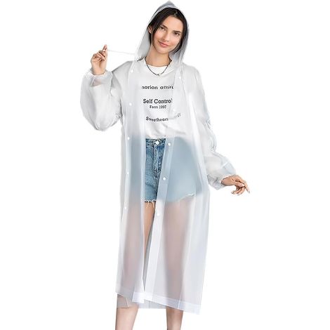 Lot de 2 ponchos de pluie portables et réutilisables, imperméables pour hommes et femmes, légers en EVA avec capuche, adaptés à la randonnée, au camping et aux voyages. (1/5)