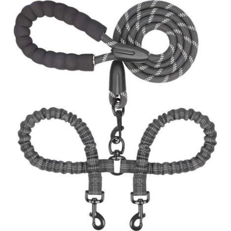Laisse double pour chien, nylon, pivotant 360, noir (1/4)