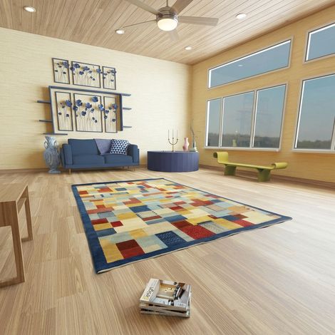 Tapis Loribaft Tapis Awaro - Tapis en laine - 240x170cm, Rectangular - 92% Laine vierge, 8% Soie - Noué main - Bleu