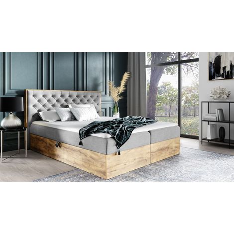 Boxspringbett Schlafzimmerbett DIONA 200x220cm Stoff Hellgrau inkl. Bettkasten (1/4)