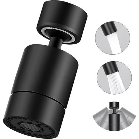 Aérateur de Robinet, 360° Pivotant Embout Robinet Cuisine, 2 Modes Mousseur Robinet Economie Eau, Pour Robinet Pour Éviers de Cuisine Salle de Bain lavabo (Noir) (1/5)