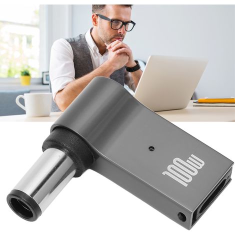 Adaptateur PD 100W Angle Droit 5A 18.5V‑20V pour PC Portable HP, Connexion Type‑C Mâle/Femelle, Coque Aluminium (1/5)