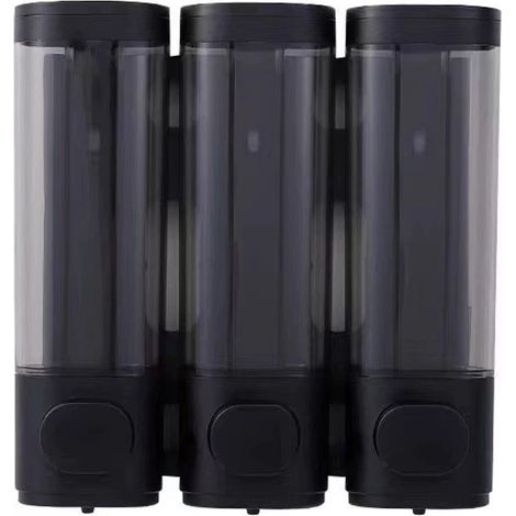 Lot de 3 distributeurs de savon, fixation murale, 300 ml, sans perçage, pour lavabo, salle de bain, gel douche, shampoing,noir