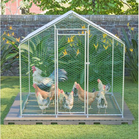 Enclos pour poules en métal 2 x 2 x 2 m avec serrure, bâche PE étanche, argenté (1/5)