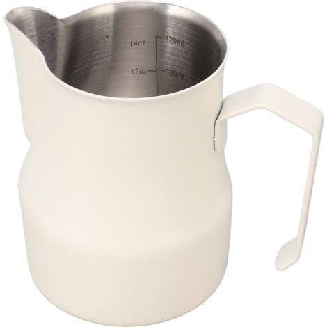 Pichet à lait en acier inoxydable 304 avec bec verseur et graduation, idéal pour le café et les lattes au bureau ou au travail, blanc mat, 550 ml (1/5)