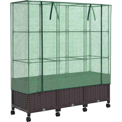 Gartenplanter mit Gewächshausabdeckung und Rädern 3 Stk. Braun vidaXL