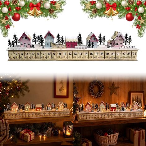 Calendrier de l'Avent lumineux en bois avec 24 tiroirs à remplir, compte à rebours de 24 jours, décoration festive à la maison (1/5)