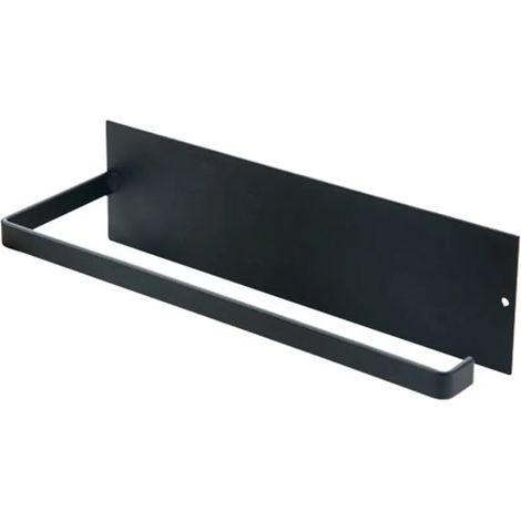 Distributeur d'essuie-tout mural sans perçage, porte-rouleau en aluminium noir, organisateur de cuisine à fixer au mur, support de papier absorbant pour rangement pratique. (1/5)