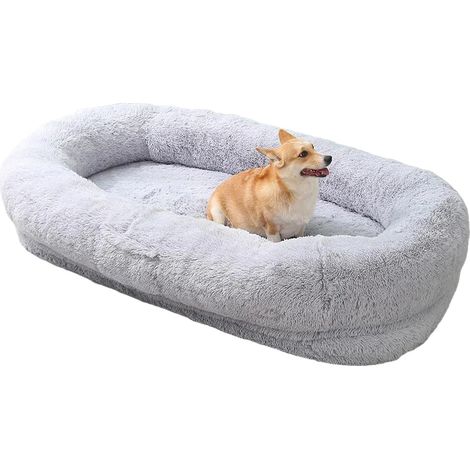 Cama para perro y humano, funda extraíble, diseño antideslizante, gris claro. (1/2)