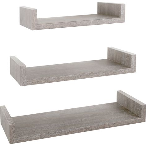 Set 3 Mensole da Parete 60-50-40x23,7x8 cm in Fibra di Legno Calamita Maxi Rovere Grigio New (1/5)