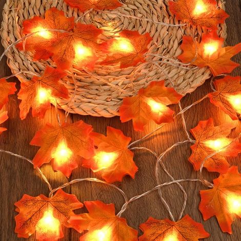 Guirlande lumineuse 2m, 20 LED feuilles d'érable – alimentation par pile, pour décoration automnale, Thanksgiving, Halloween et Noël (1/5)