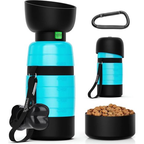 Hundewasserflasche Futterbehälter Kotbeutelhalter 29 oz + 5 oz Schwarz (1/5)