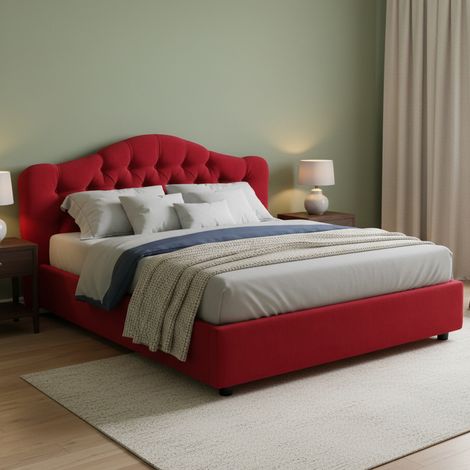 Letto Matrimoniale Aly, Letto Matrimoniale Sfoderabile, Contenitore Made in Italy, Dimensione Materasso 160x200 cm, Rosso (1/5)
