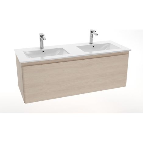 Modena 121x46 cm double vasque en céramique, 2 trous pour robinetterie, blanc (M2N12046)