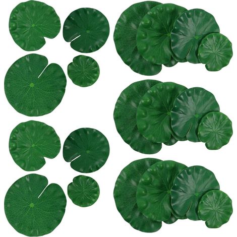 Lot de 26 Feuilles de Nénuphar Flottantes pour Bassin Décorations de Lotus Artificielles en Plastique Vert Tailles Variées Ornements Flottants pour Piscine et Jardin Aquatique (1/5)