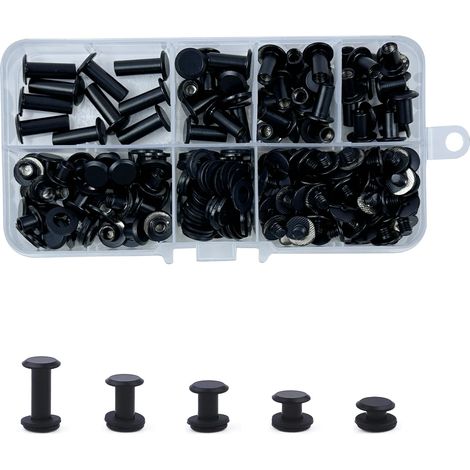 80 Vis de Reliure,Rivets de Reliure à Tête Plate,M55/8/10/12/15 mm Rivet à Visser Vis à Chicago,Vis Chicago Screws métal tête ronde chicago stud vis DIY Book Scrapbook Reliure(Noir mat) (1/5)