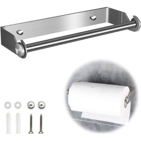 Porte-essuie-tout mural en argent - Support pour rouleau de cuisine - Distributeur d'aluminium et film plastique - Accessoire de cuisine pratique - (1/4)