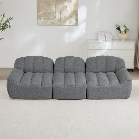 Canapé, en tissu, 3 places, gris, pour salon, tissu doux, idéal pour le salon, siège profond, design désossé en mousse 32D haute densité