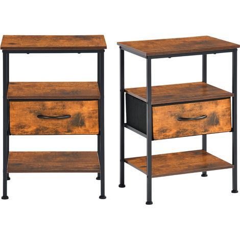 FurnitureR Tables de Chevet Lot de 2 Style Industriel Table de Nuit avec Tiroir et Étagères Rangement Chambre Structure Métal Table d’Appoint Bois (1/5)