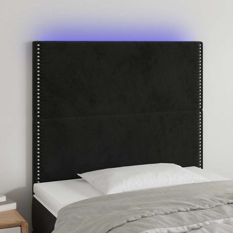 Tête de lit avec bande LED noire en velours, hauteur réglable, 100 x 5 x 118/128 cm, 11.18kg - PANGIVO (1/5)