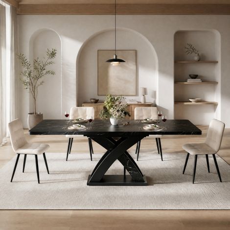 DESMIU Table de salle à manger extensible avec 1 rallonge et pieds réglables, pour cuisine, salon et balcon, noir (1/5)