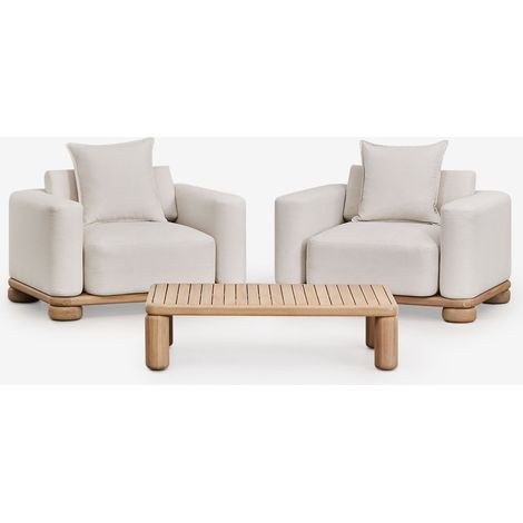 SKLUM Gartenset mit 2 Sesseln und Couchtisch aus Akazienholz 125x80 cm Ioanis Helles Akazienbraun (1/5)