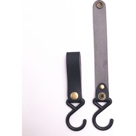Lntyq S-Haken aus Leder – 8er-Set S-förmiger Haken aus Metall zum Aufhängen, schwarzer Campinghaken aus Leder, für Camping, Kinderwagen, Lederhaken für Mantel, Handtuch, Küche, schwarz (1/5)