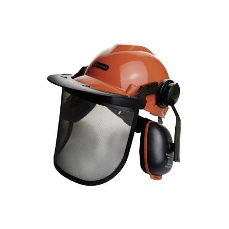 Forstschutzhelm mit verstellbarem Drahtgittervisier