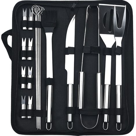 [JAMAIS UTILISÉ] Ensemble d'Outils De Barbecue, 20PCS Barbecue Ustensiles en Acier Inoxydable pour Grillade avec Boîte de Rangement/Spatule/Fourchette/Pince/Brochettes et Pinceau pour Extérieur/Campin (1/5)