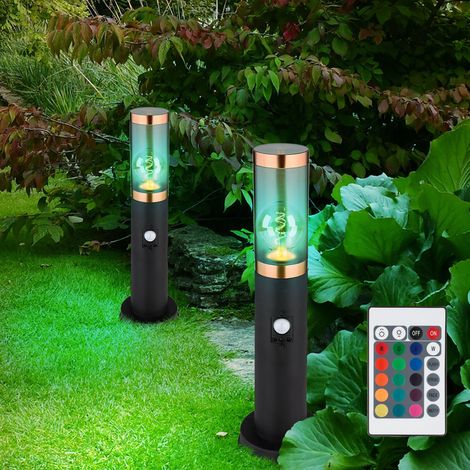 Standleuchte Außenbeleuchtung dimmbar mit Fernbedienung rauch Kupfer Außen mit Bewegungsmelder Garten Stehlampe, Edelstahl Kunststoff, 1x 8,5W 806lm warmweiß, DxH 7,6x45 cm, 2er Set