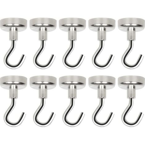 Lot de 10 crochets magnétiques robustes pour la navigation, la salle de classe, le réfrigérateur, les cabines, le barbecue, la cuisine et le garage (sans perçage). (1/5)