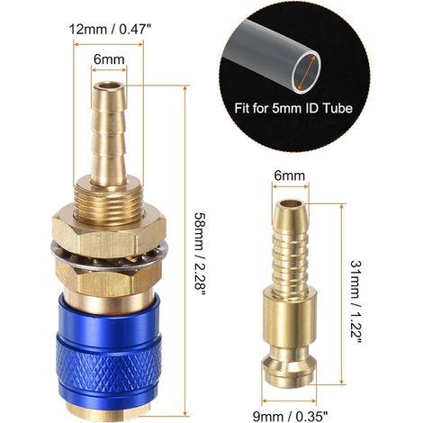 Quick Connector for Tube Id 6 mm Tig 12 18 20 27 Blue