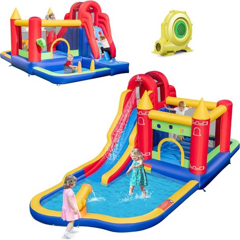 Goplus – Château gonflable 9 en 1 pour enfants 3-10 ans – Toboggan, mur d'escalade, piscine avec canon à eau – Dimensions 624x270x235 cm – Charge max 90 kg (1/5)