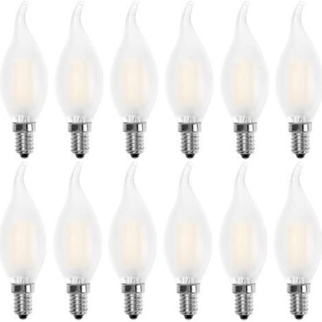 Ampoule LED E14 Flamme,Forme de Bougie,Blanc Chaud 2700K,4W Equivalence Incandescence 40W,400lm, Lot de 12 [Classe énergétique A+]